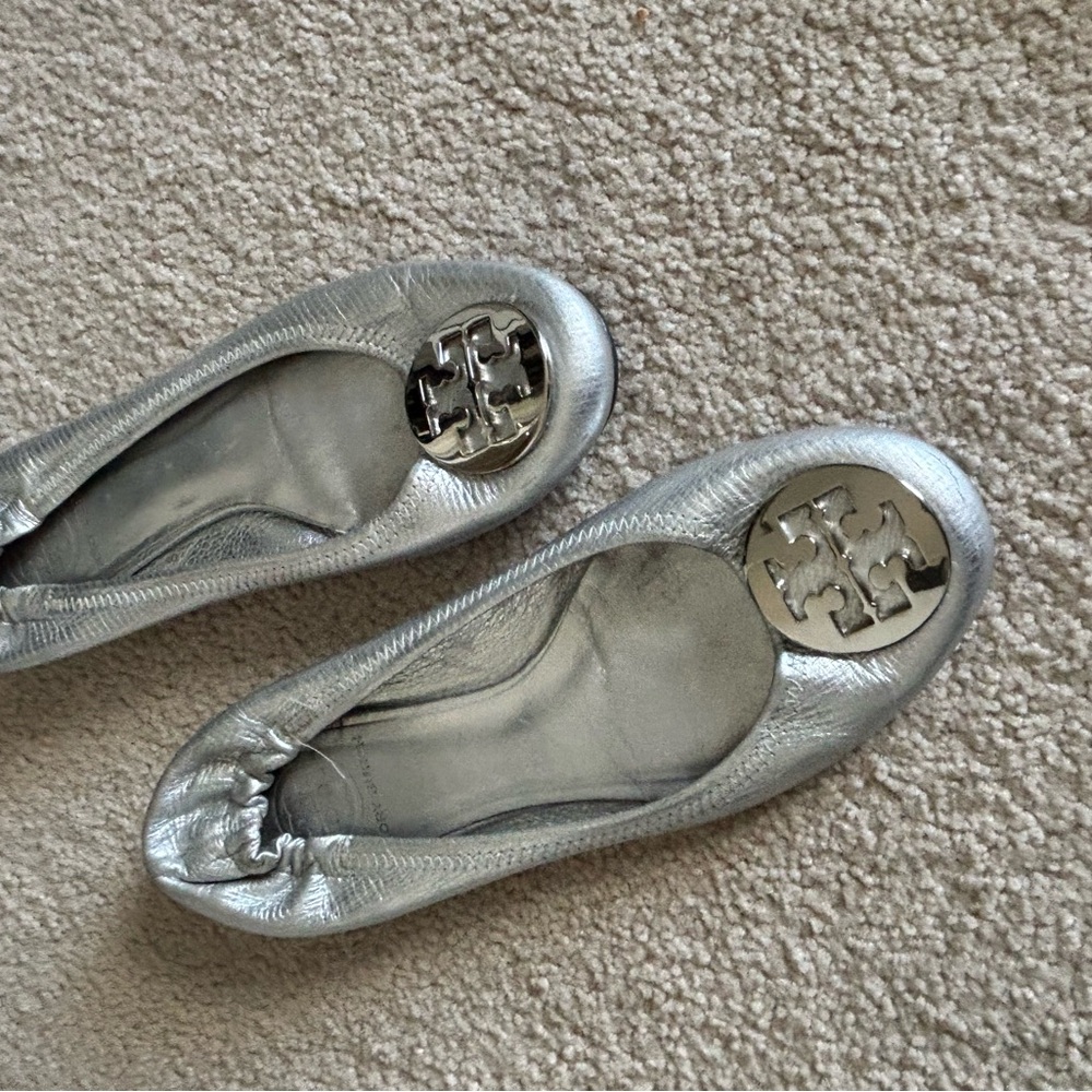 Tory Burch Shimmering Silver Loafers